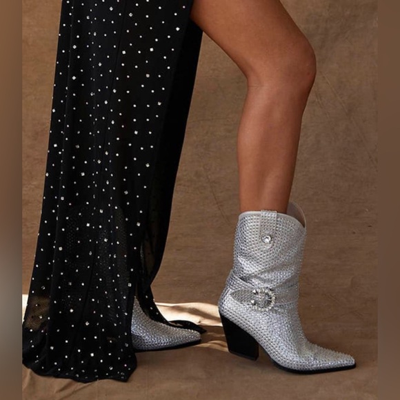 Azalea Wang Federica Silver Rhinestone Western Bootie, 8 NIB - Picture 4 of 8